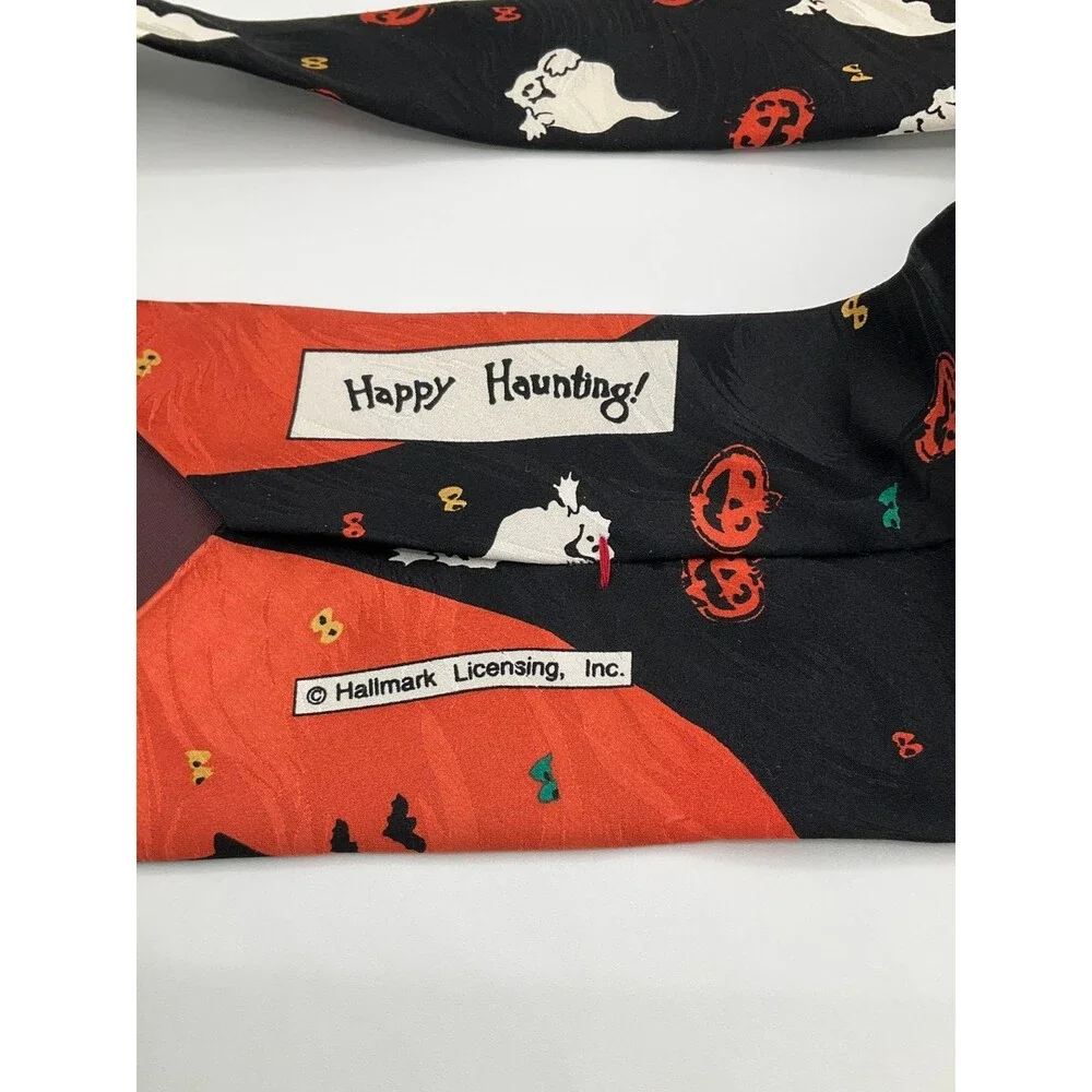 Vintage Hallmark Celebrations Halloween Tie 56 x 4 Ghosts Pumpkins Haunted House